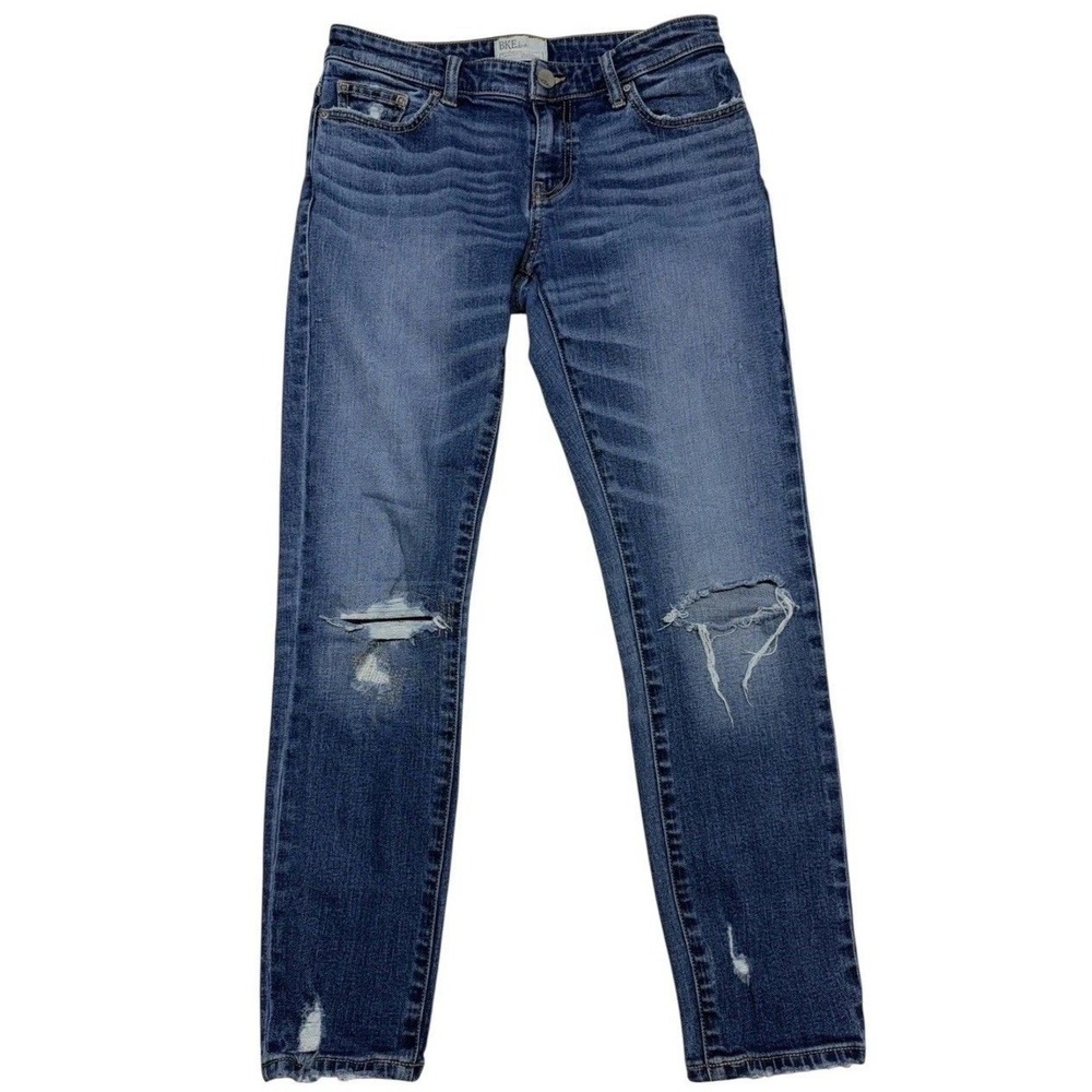 BKE Stella Straight Leg Distressed Jeans Women 27 Medium Wash Ripped Denim
